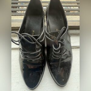 Anne Klein Patent Leather Black Lace Up Loafers